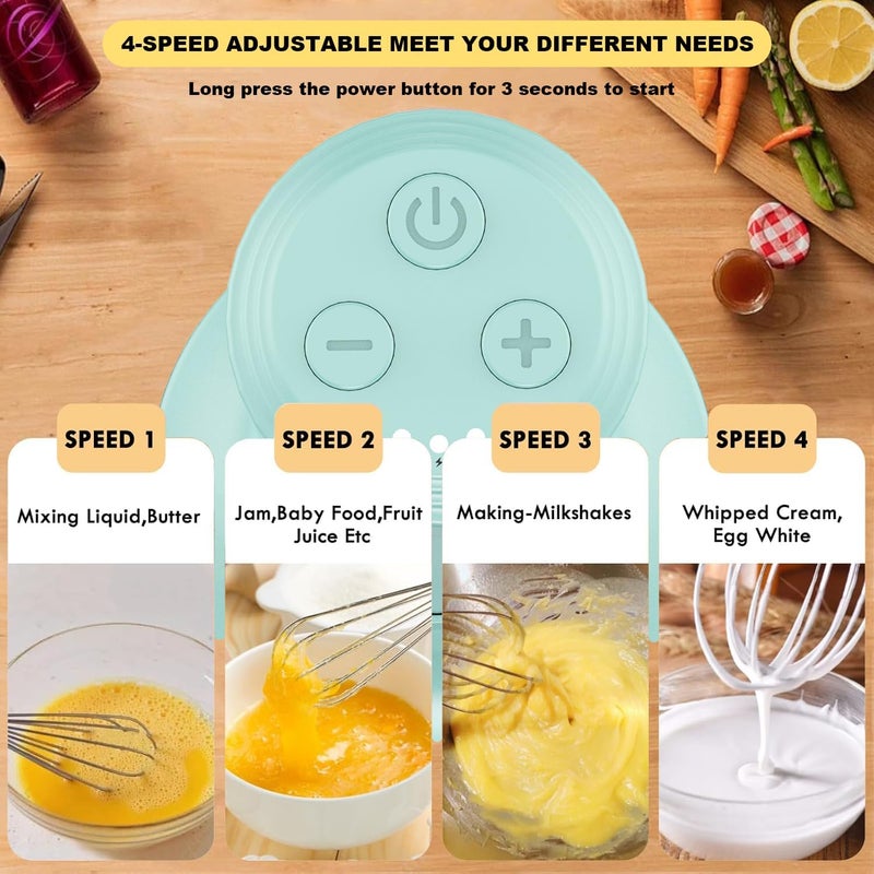 PowCube Hand Mixer with Whisk and Forther Wand,Electric Whisk, Milk Frother, Hand Held Mixers,Cordless Hand Mixer, Whisks for Cooking, Mini Mixer,Stirrers Electric,Food Chopper, Baby Food Maker,4-Speed, 10Oz - Image 5